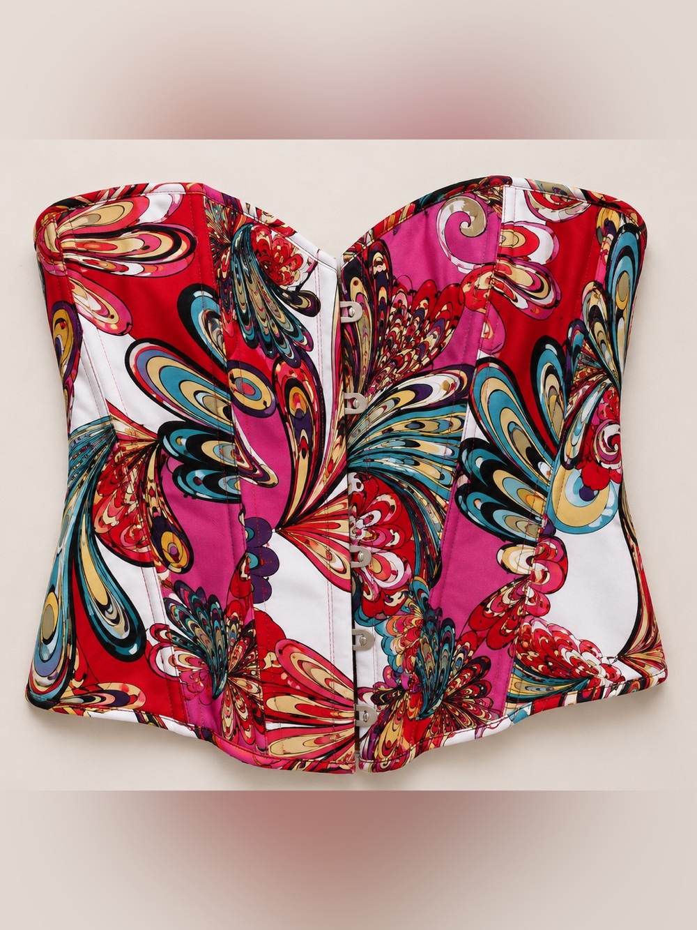 Retro Psychedelic Butterfly Corset Bustier Top Lace Up Back Y2K